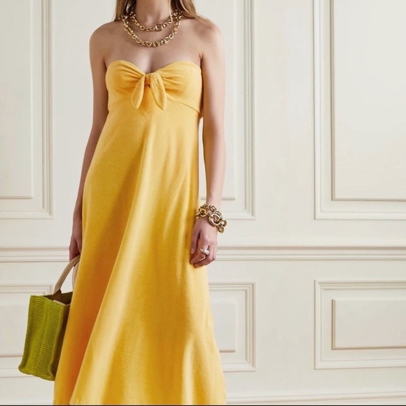 ❌SOLD❌Zimmermann Jeannie Terry Strapless Mustard Cotton-Blend Midi Dress Size XS - Picture 3 of 16